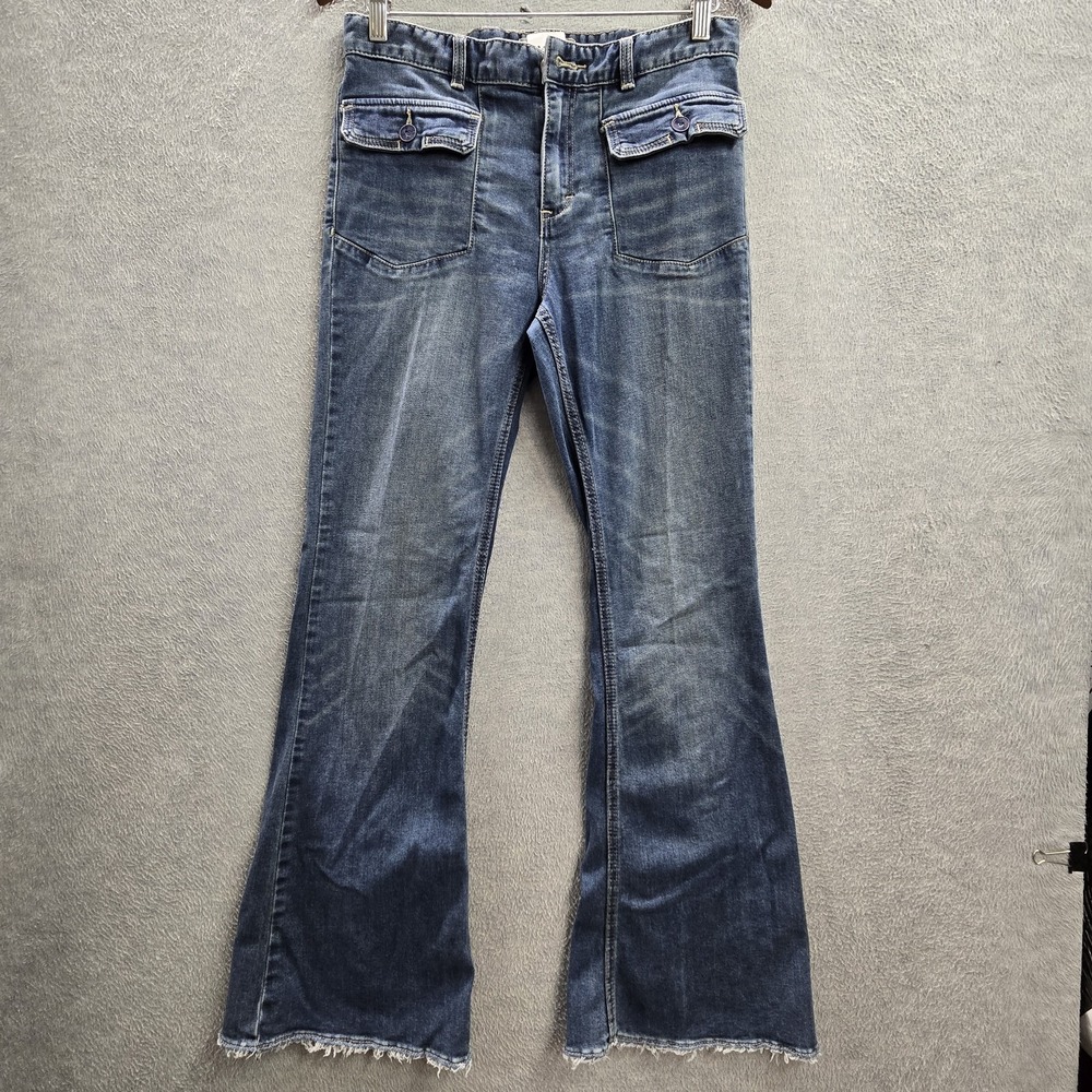 Free People Women Jeans W 28 Blue Denim Flared Flap Pockets 29" Inseam Y2K‎